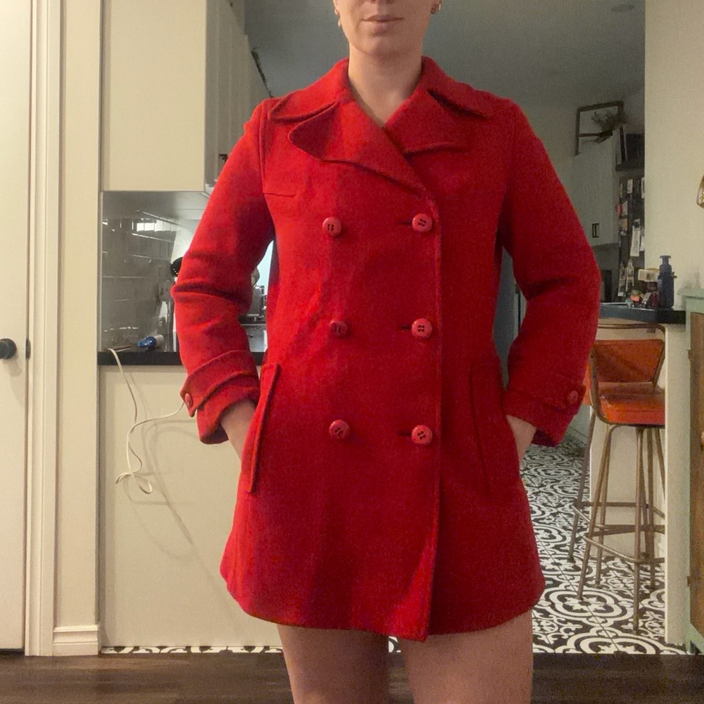 Vintage 60s Red Women's Double-Breasted wool Peacoat Jacket - Picture 8 of 17
